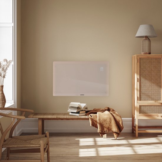 VONROC Luxury electric heater - Konvektorheizung mit Glasscheibe - 1000W/2000W- Beheizt Räume bis zu 24m2 - Gesteuert sowohl mit App (über Wifi) als auch manuell - Einstellbarer Thermostat und Timer - Beige