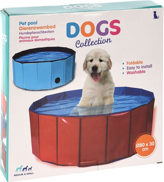 Tierpool - Ø80x30cm - Hundepool - Tierplanschbecken - Rot/Blau