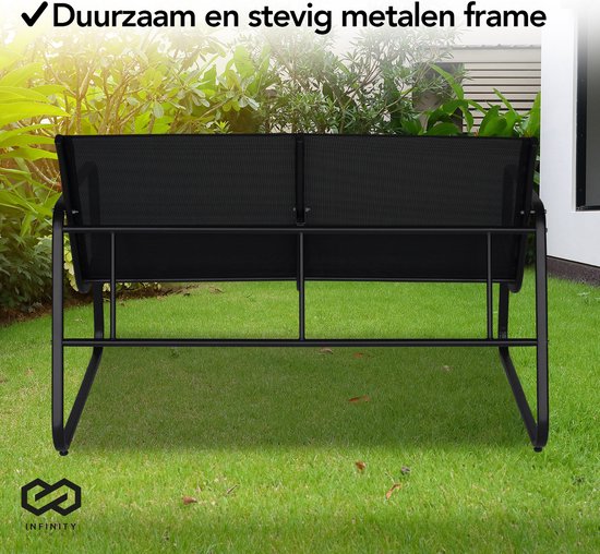 Infinity Goods Tuinset - Loungeset - Tuinmeubelen - Tuinbank - Tuinstoelen - Tuintafel - Glazen blad - 4 Persoons - Zwart/Antraciet