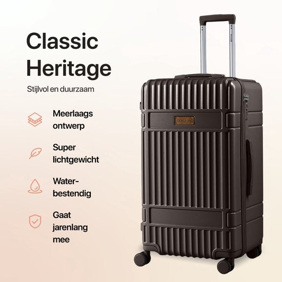 SKYCASES Trunk Travel Suitcase - Classic Heritage - Extra großer Koffer - 110L - TSA-Schloss - leichter Trolley - 78x44x36 cm - Trunk Roll Case - Spinner Wheels - Braun