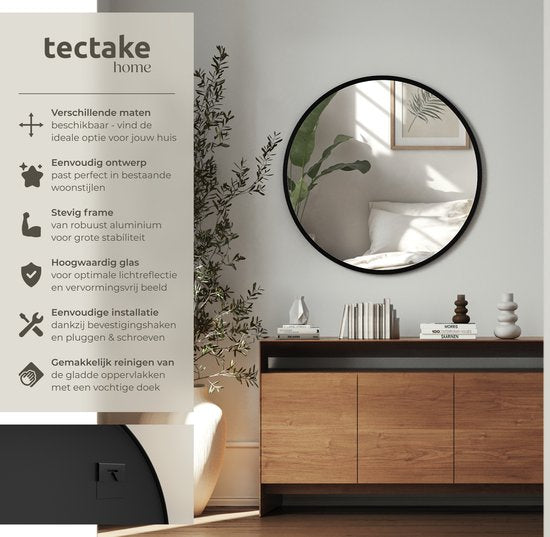 tectake® - Wandspiegel rund Fiona - Badezimmerspiegel - Spiegel rund mit stabilem Aluminiumrahmen - Spiegel für Bad, Wohn- oder Schlafzimmer - Durchmesser 80 cm