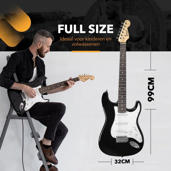 Finesse - Elektrische Gitarre - mit Lautsprecher & Zubehör - für Erwachsene & Kinder mit E-Learning Buch - Schwarz