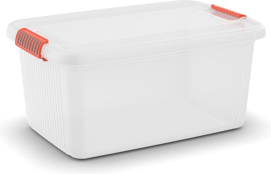 Kis K Latch Box L - Aufbewahrungsbox mit Deckel - 43L - 59x39x28 - Transparent/Orange Clips