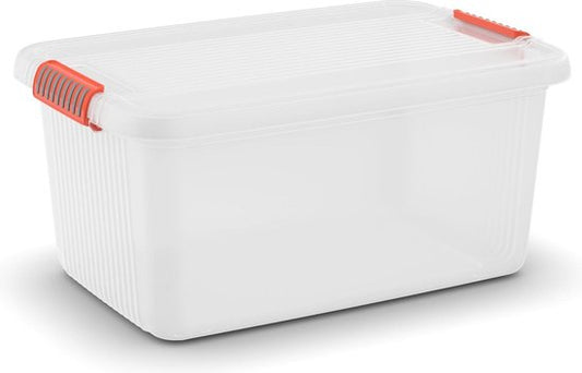Kis K Latch Box L - Aufbewahrungsbox mit Deckel - 43L - 59x39x28 - Transparent/Orange Clips