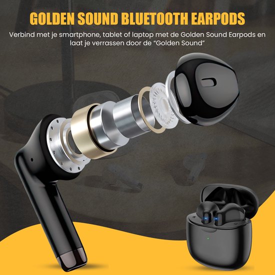Golden Sound - Kabellose Ohrhörer - Bluetooth 5.1 und universelle Passform - mit Ladegerät und Smart-Touch-Funktionen - für Sport und Freisprecheinrichtung - schwarzer Kunststoff