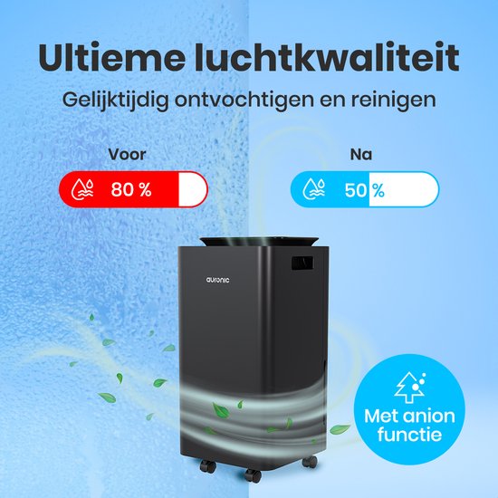 Auronic Luftentfeuchter und Luftreiniger - Pro Series - 12L pro Tag - Waschtrockenfunktion - Schlafzimmer, Badezimmer und Wohnzimmer - Feuchtigkeitsabsorber für das Haus - Schwarz