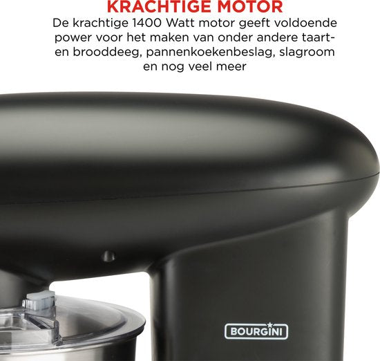 Bourgini Kitchen Chef Plus Küchenmaschine - Küchenmixer - 5.5L - Schwarz