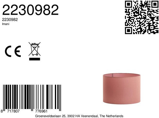 Light & Living Lampenschirm Imani – Rosa – 30 x 30 x 21 cm – Modern