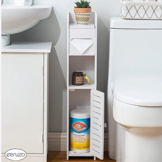 Ceruzo Badezimmerschrank - Schmaler Aufbewahrungsschrank - 80 cm hoch - Für Toilette oder Badezimmer - Weiß