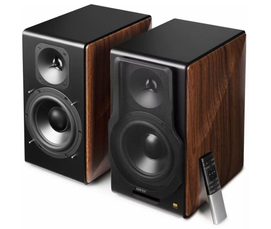 Edifier - S3000MKII Premium Active 2.0 Speakers - 256 W RMS - Schwarz & Braunes Holz - Hi-Res Audio & Bluetooth 5.0 - Kabellos verbundenes System - Ultimatives Klangerlebnis