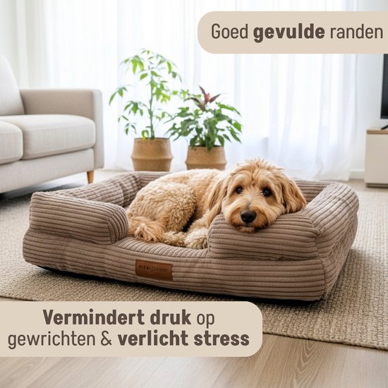 By Cee Cee Orthopädischer Hundekorb - Orthopädisches Hundekissen - Hundebett - Gerippter Stoff - Für mittelgroße Hunde - Mocha Taupe - 108x81cm - Emma
