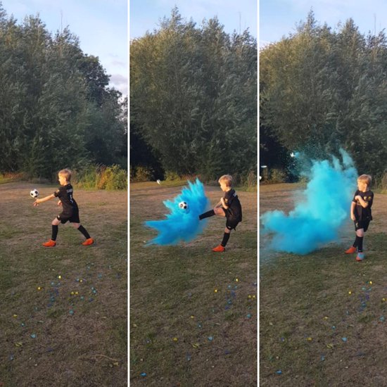 Partizzle Gender Reveal Football - Mit rosa & blauem Puder - Baby Shower Dekorationen - Junge oder Mädchen Party - Alternative Rauchbombe & Rauchpistole - Plastik
