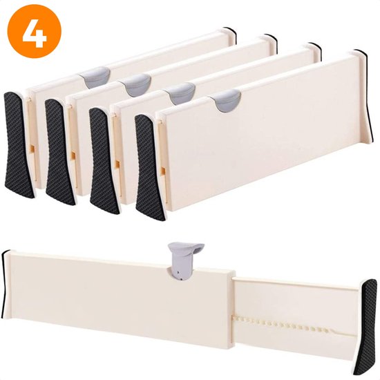 Posity Schubladenteiler - Verstellbar & ausziehbar - 4 Stück - Schubladenorganisation - 38-54 cm - Für Küche, Schlafzimmer & Kleidung - Kunststoff - Weiß