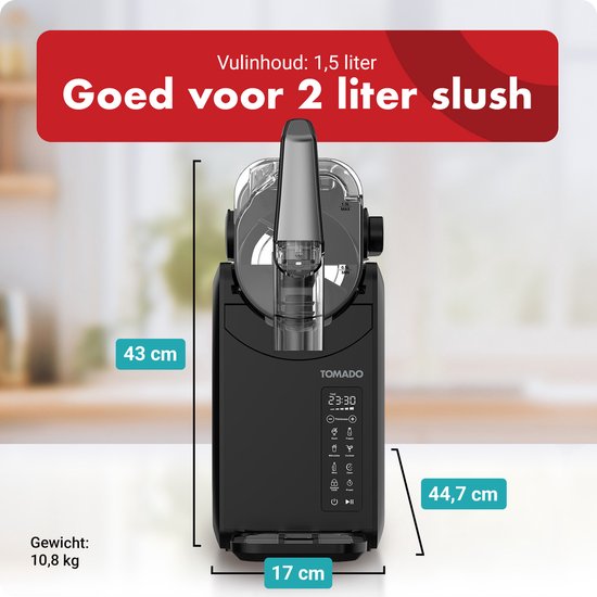 Tomado TSM2002B - Slush-Maschine - Slushpuppy-Maschine - 5-in-1 Slush - Slush Puppy - 2 Liter Slush - bis zu 12 Stunden gefrorene Getränke - Touch Control Bedienung - Schwarz
