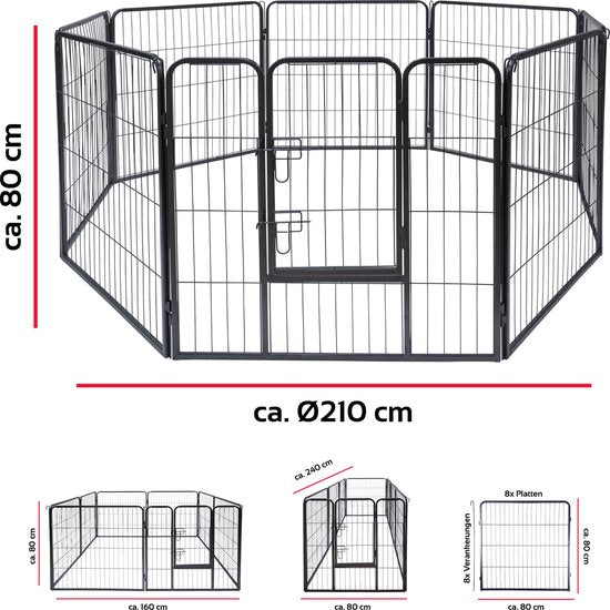 maxxpro Welpenauslauf faltbar - Hundeauslauf, Kaninchenauslauf und Katzenauslauf - Auslauf mit 8 Paneelen - Hundezwinger 210x80cm - Montagezwinger ohne Werkzeug - Schwarz