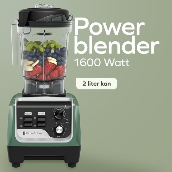 KitchenBrothers Power Blender - 1600W - 2L - Smoothie Maker - Eiszerkleinerer - Pastellgrün