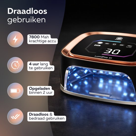 Beeperfect® UV-Lampe Gel-Nägel - Nagellampe - Nagellampe UV Led - Nageltrockner - Kabellos - Reflektierende Innenseite - Rose Gold