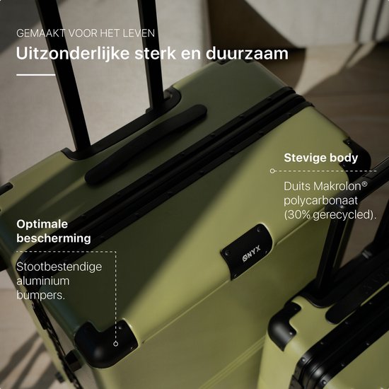 ONYX Hybrid Pro Handgepäck Koffer mit Fronttasche 38 Liter - Recyceltes Polycarbonat und reißverschlussloses Design - Reisekoffer mit TSA-Schloss und Spinner-Rädern - Leichter Trolley mit Laptop-Fach - Olivgrün