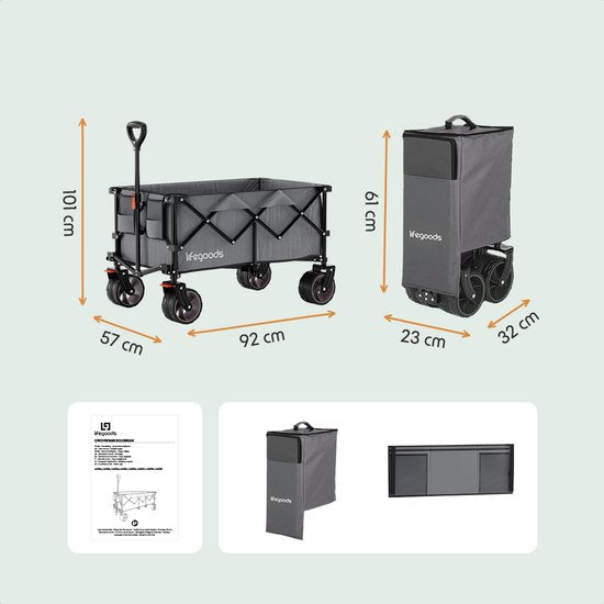 LifeGoods Wagon - XL - faltbar - 200L - 100KG Tragfähigkeit - Grau