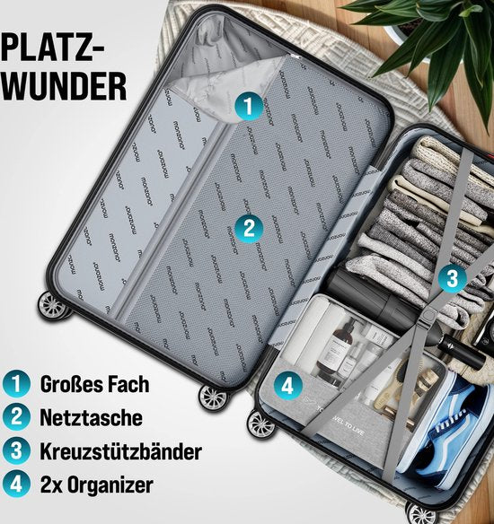 MONZANA 3-teiliges Hartschalenkoffer-Set - Koffer M L XL Handgepäck- Schwarz