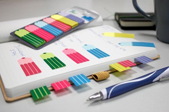Info-Lesezeichen – Bleistift – 6 x 25 Blatt – 18 x 55 mm – lila, gelb, rot, blau, rosa, grün – IN-5672-93