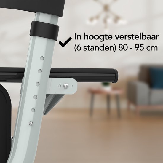 Brixy Rollator - leicht und faltbar - Sitzfunktion - Rückenlehne, Tasche und Gehstockhalterung - Grau
