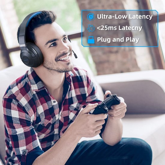 Fuegobird UG-01 2,4GHz Drahtloses Gaming-Headset - Bluetooth-Kopfhörer - Multiplattform - Geeignet für PS4/PS5, Nintendo Switch - Schwarz Blau