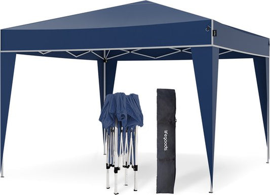 LifeGoods Party Tent Plus - Faltzelt - 3x3 m - Easy Up - Verstärkter Rahmen - Wasserdicht - Tragetasche - Blau