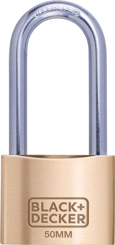 BLACK+DECKER Vorhängeschloss - 50mm - Langer Bügel - Inkl. 3 Schlüssel - Massivmessingschloss