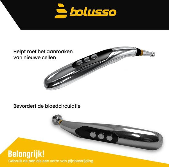 Bolusso Komplettes Akupunktur-Stift-Set - Enthält 5 Kopfstücke - Holländisches Handbuch - Massage-Stift und Werkzeug - Wiederaufladbar - Einschließlich Gel-Töpfe