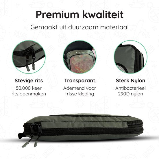 Volcan Compression Packing Cubes - Kofferorganisationsset - 4er Set - mit Kompressionsreißverschlüssen - für Rucksack & Koffer - Botanical Green