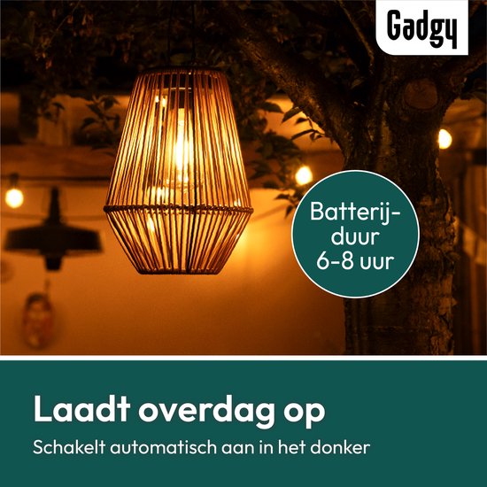 Gadgy Solar-Gartenleuchte Rattan Braun - Solar-Gartenleuchte - Solar-Tischleuchte mit USB-Anschluss - Außenleuchte Gartenstatue - Gartenlaterne mit Tag/Nacht-Sensor - Beleuchtung für draußen - Laterne Garten