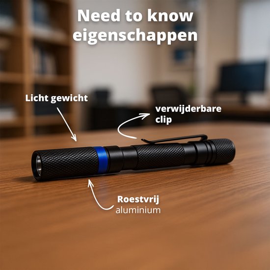 FlinQ Stift-Taschenlampe - 100 Lumen LED-Lampe - Batteriebetrieben - Wasserfeste Taschenlampe - Militärische Taschenlampe - Ideal für Notfallausrüstung - Geeignet für Kinder - 100 Meter Sichtbarkeit - 2 Taschenlampen
