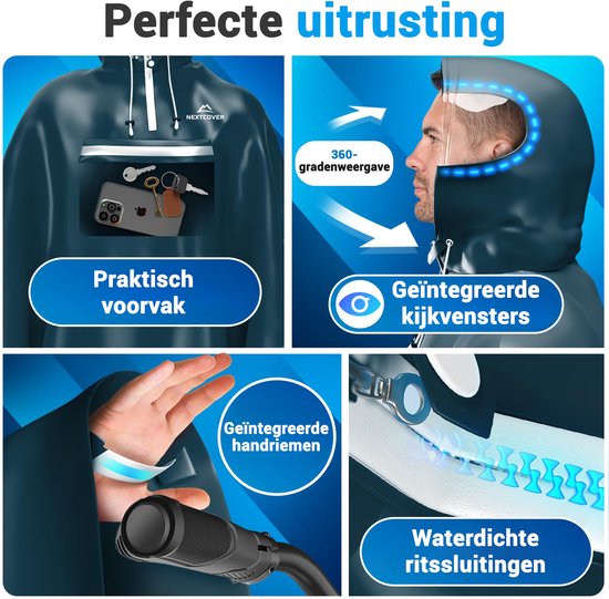 Nextcover Regenponcho Fahrrad für Damen und Herren | Regencape mit AquaShield 2.0 Technologie, wind- und wasserdicht | Ideal zum Radfahren, Wandern und Angeln | Fahrradponcho Erwachsene Unisex Fit | Poncho