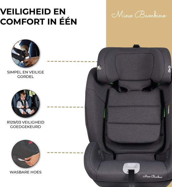 Mino Bambino i-Size Autositz - Autositz - Gruppe 1/2/3 (76-150 cm) - Grau