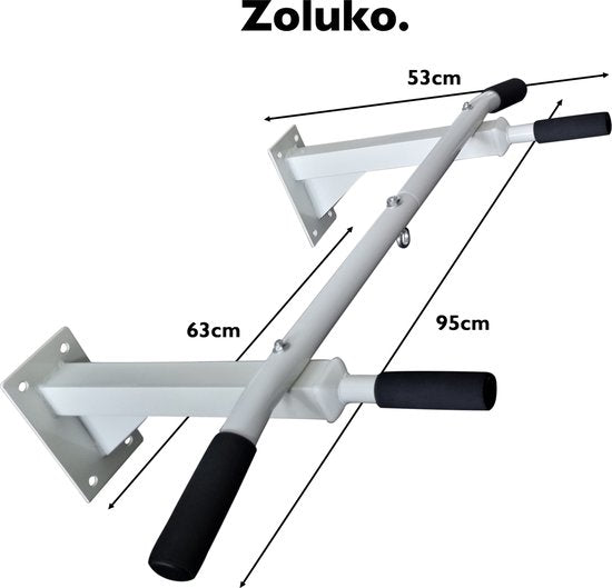 Zoluko Professional Klimmzugstange Wandhalterung - Inkl. E-Book - 150kg Tragkraft - Einfache Montage - Klimmzugstange Fitness - Klimmzugstation für den Heimsport - Klimmzugstange - Weiß