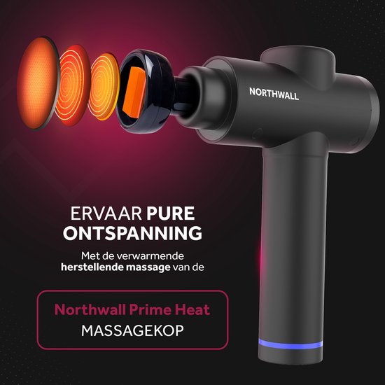 Northwall Massagepistole Professional Prime - Mit Etui und 7 Aufsätzen einschließlich Wärmemassagekopf - Leistungsstark - Kabellos