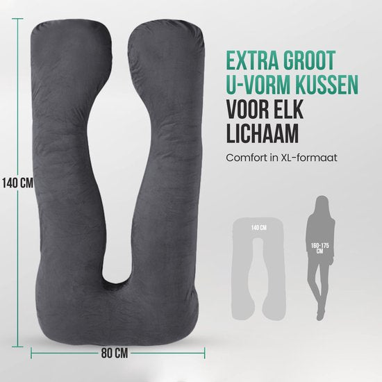 Avalo Schwangerschaftskissen XXL 280 cm – U-förmiges Stillkissen & Seitenschlafkissen – Body Pillow – Körperkissen – Dunkelgrau