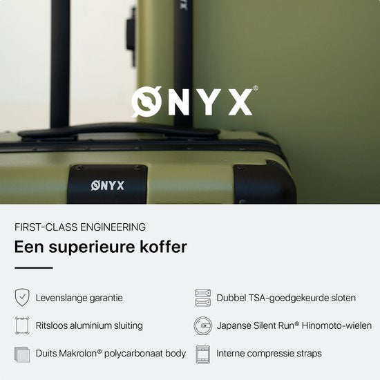 ONYX Hybrid Pro Handgepäck Koffer mit Fronttasche 38 Liter - Recyceltes Polycarbonat und reißverschlussloses Design - Reisekoffer mit TSA-Schloss und Spinner-Rädern - Leichter Trolley mit Laptop-Fach - Olivgrün