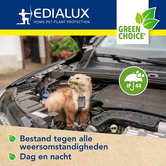 Edialux Ultrasonic Defend Foxes & Marters Flash, Ultraschall-Fuchs- und Marderabwehr mit Blitzlicht, schützt Ihren Garten sicher und effektiv, funktioniert mit Batterien oder mit Adapter, max 200 m²