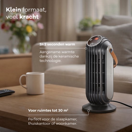 Zenwave Elektroheizgerät mit Display - Kompakter 1500W Heizlüfter - Heizgerät mit 2 Heizmodi und 1 Lüftermodus - Elektrische Heizung für Innen und Außen - Schwarz