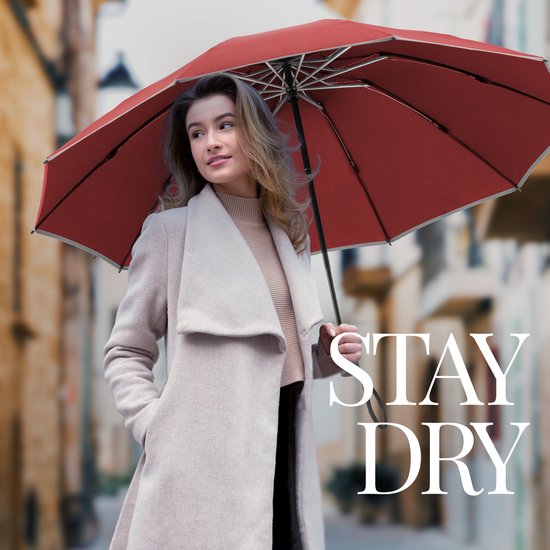 Nohrd Storm Umbrella - Bordeaux Rot - Regenschirm faltbar - Sturmsicher 108 km/h - Sturmschirme - Automatisch auf- und abklappbar - Reflektierend - Regenschirme - Inkl. Schutzhülle