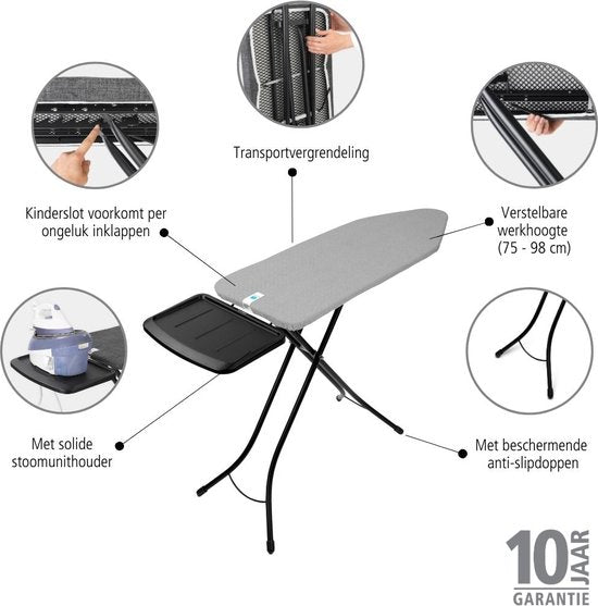 Brabantia - Bügeltisch C - mit Dampftuning-Halterung - 124 x 45 cm - Metallisiert