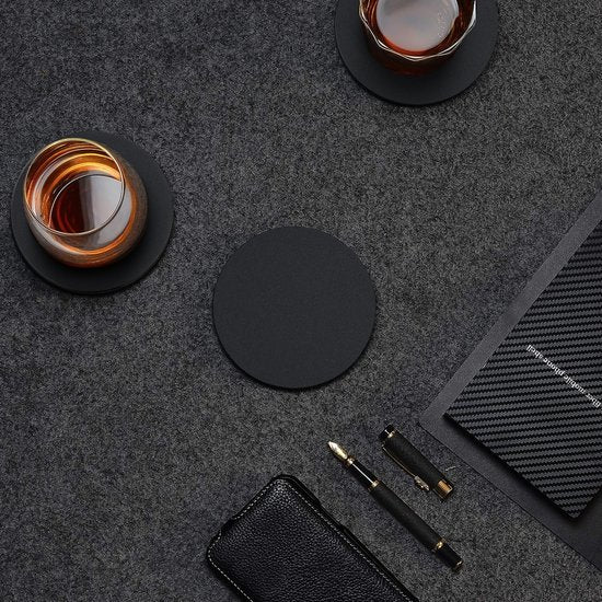 Castagnola Kunstleder-Untersetzer - Untersetzer für Gläser - Design-Untersetzer mit Halterung - Leder-Untersetzer-Set - Leder - 10er-Set - Schwarz