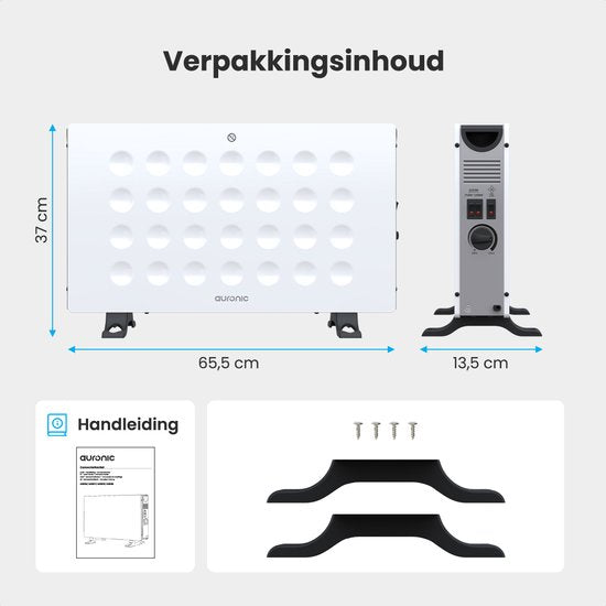 Auronic Heizkonvektor - 2000W - Eingebautes Gebläse - Elektrisches Heizgerät - Mit Thermostat - Heizgerät - Weiß