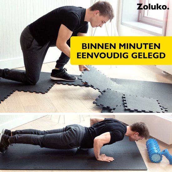 Zoluko Puzzle Matte – Fitnessmatte – EVA Schaum – 12er Set – 60 x 60 x 1,2 cm – Schwarz