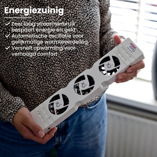 Ezeefox Heizkörperlüfter mit 3 Ventilatoren und Thermosensor - Monoset - Universal - Energieeffizient - Sehr leise - Heizkörperlüfter - Weiß