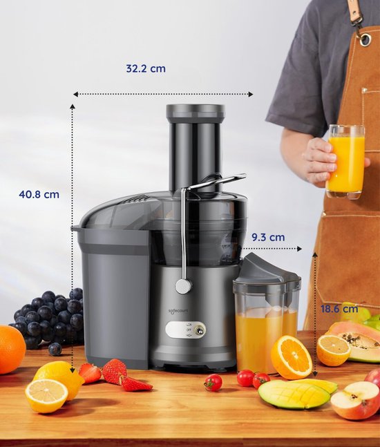 Safecourt Kitchen Entsafter - Für Obst und Gemüse - Große Einfüllöffnung - 3 Geschwindigkeiten - 1200 Watt