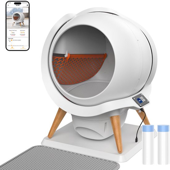 HoneyGuardian Automatic Litter Box XXL - Selbstreinigende Katzentoilette - Elektrische Katzentoiletten - Wasserfest & abwaschbar - mit App - Inkl. Katzenstreu-Matte und 40 Sammelbeutel