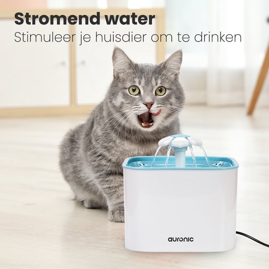 Auronic Trinkbrunnen - Wasserbrunnen für Hund und Katze - 2L - Tiertränke - Inkl. 4 Filter - Weiß